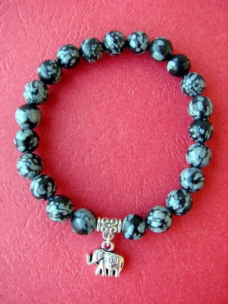 Obsidian Snowflake and Elephant Pendant, Bracelet